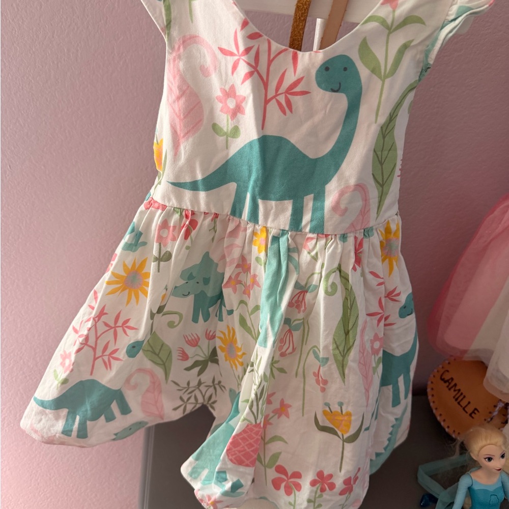 Dinosaur Print Kids Casual Dress - Multicolor